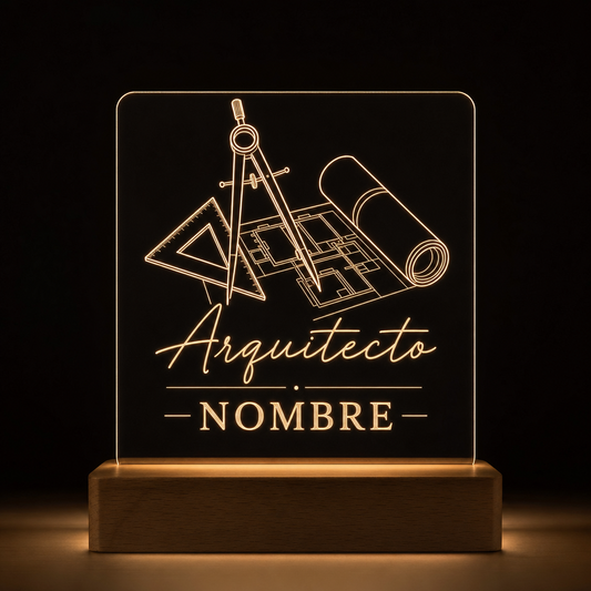 Lámpara para arquitecto personalizada con nombre LED metacrilato