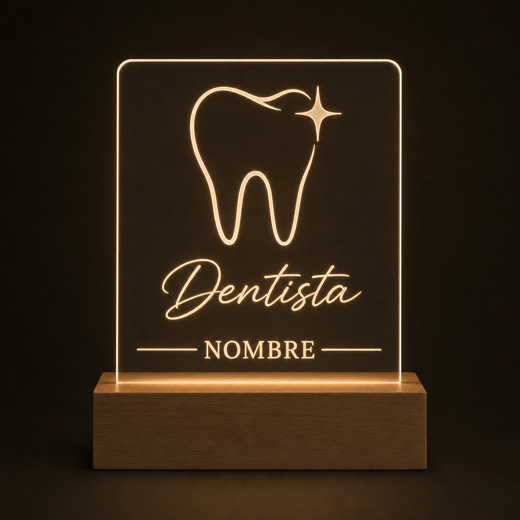 Lámpara para dentista personalizada con nombre LED metacrilato