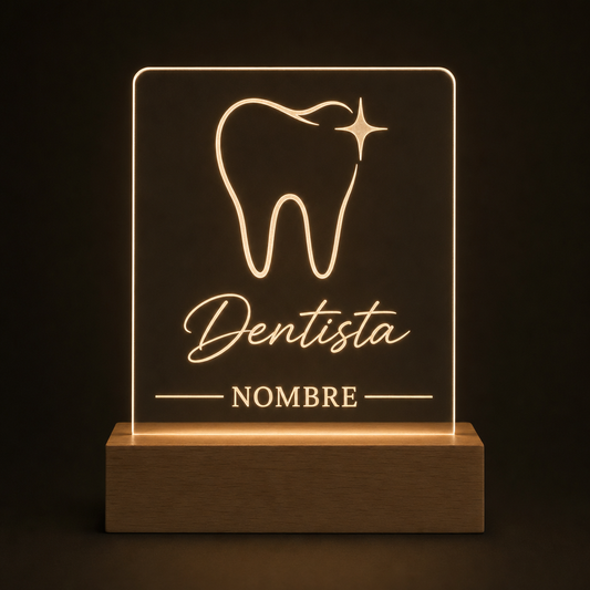 Lámpara para dentista personalizada con nombre LED metacrilato