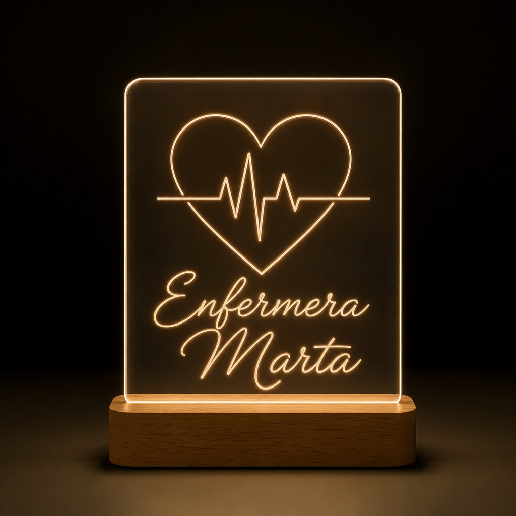 Lámpara para enfermera personalizada con nombre LED metacrilato y madera