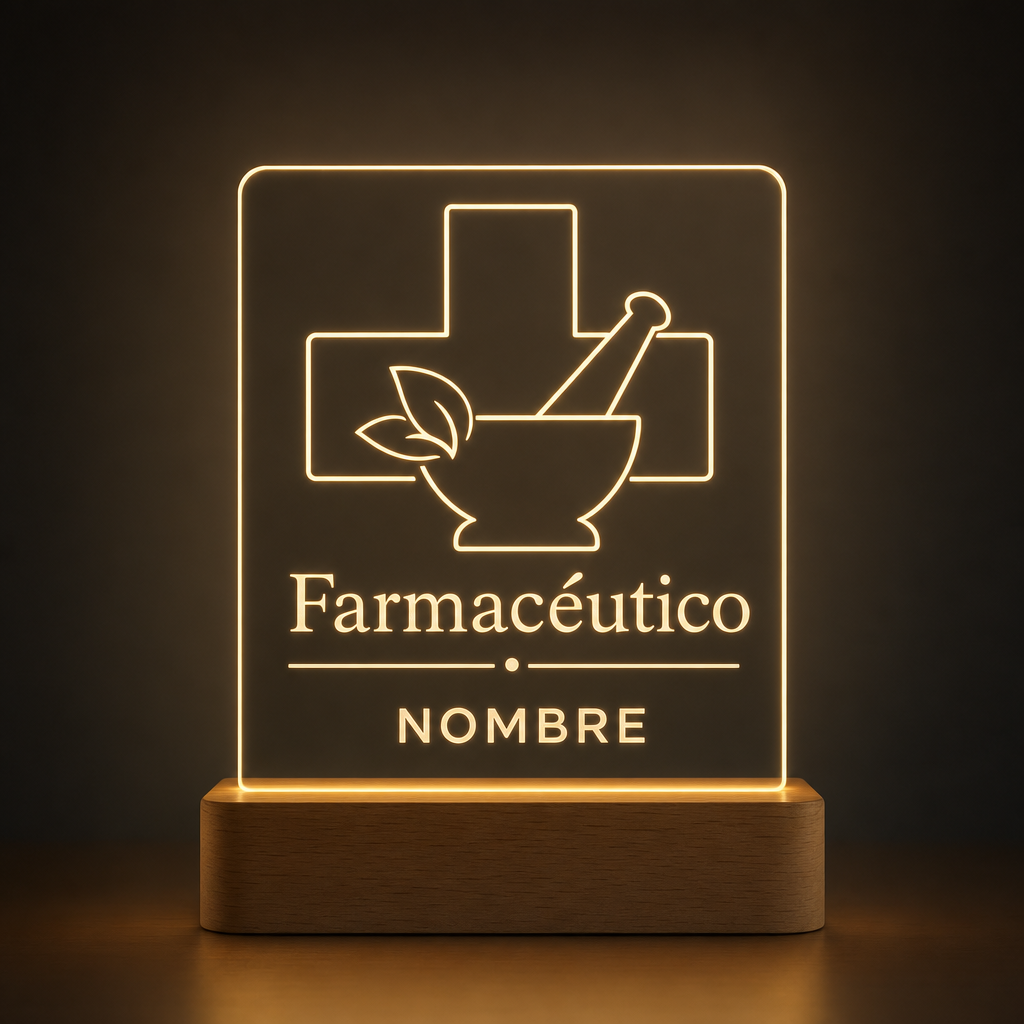 Lámpara para farmacéutico personalizada con nombre LED metacrilato