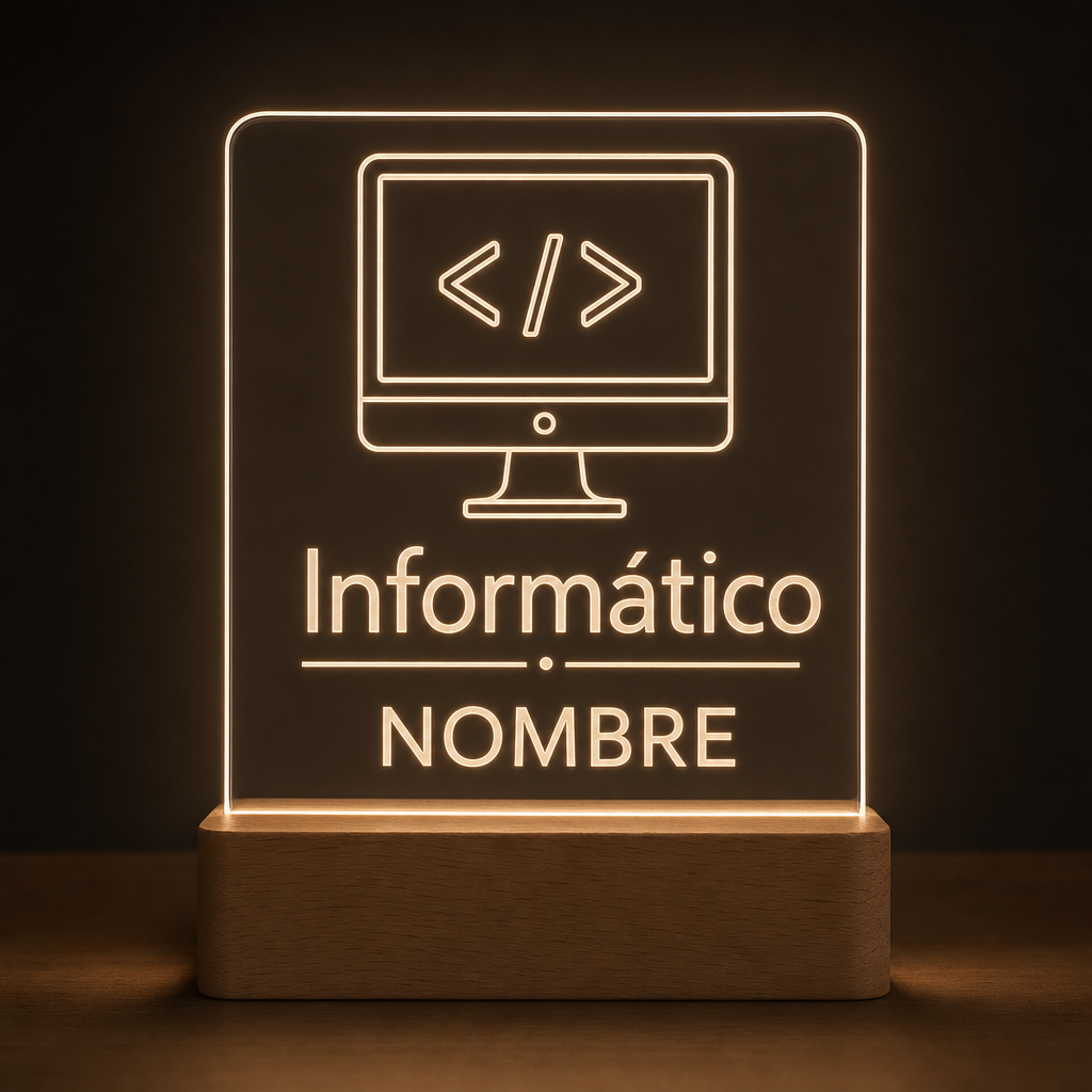 Lámpara para informático personalizada con nombre LED metacrilato