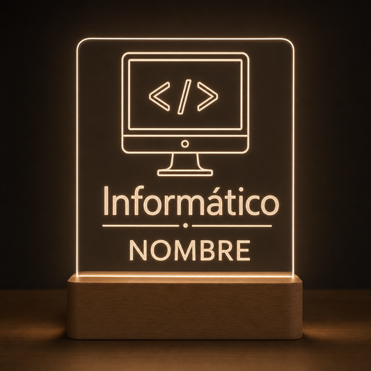 Lámpara para informático personalizada con nombre LED metacrilato