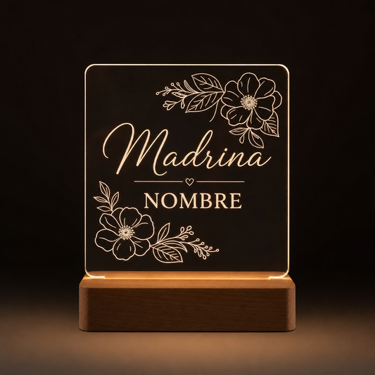 Lámpara para madrina personalizada con nombre LED metacrilato