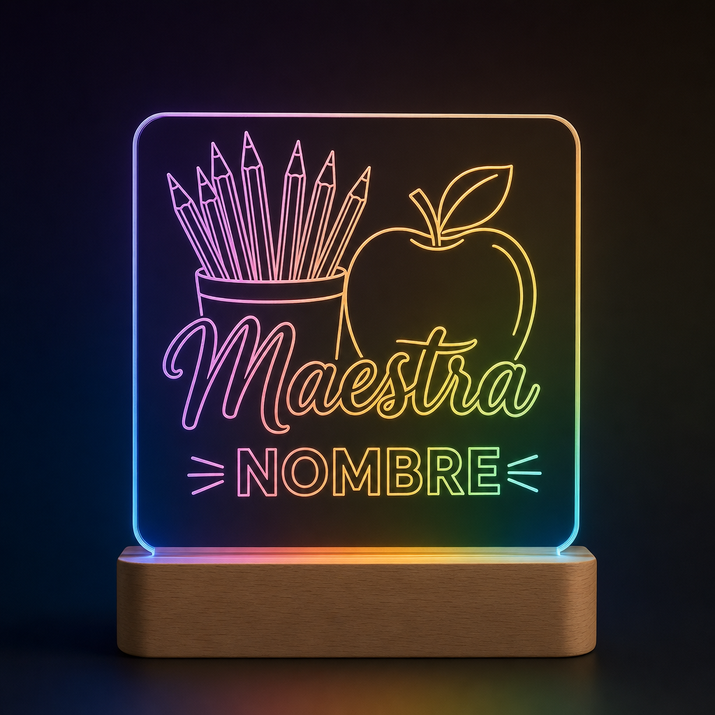 Lámpara para maestra de infantil personalizada con nombre LED metacrilato