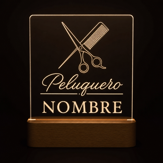 Lámpara para peluquero personalizada con nombre LED metacrilato