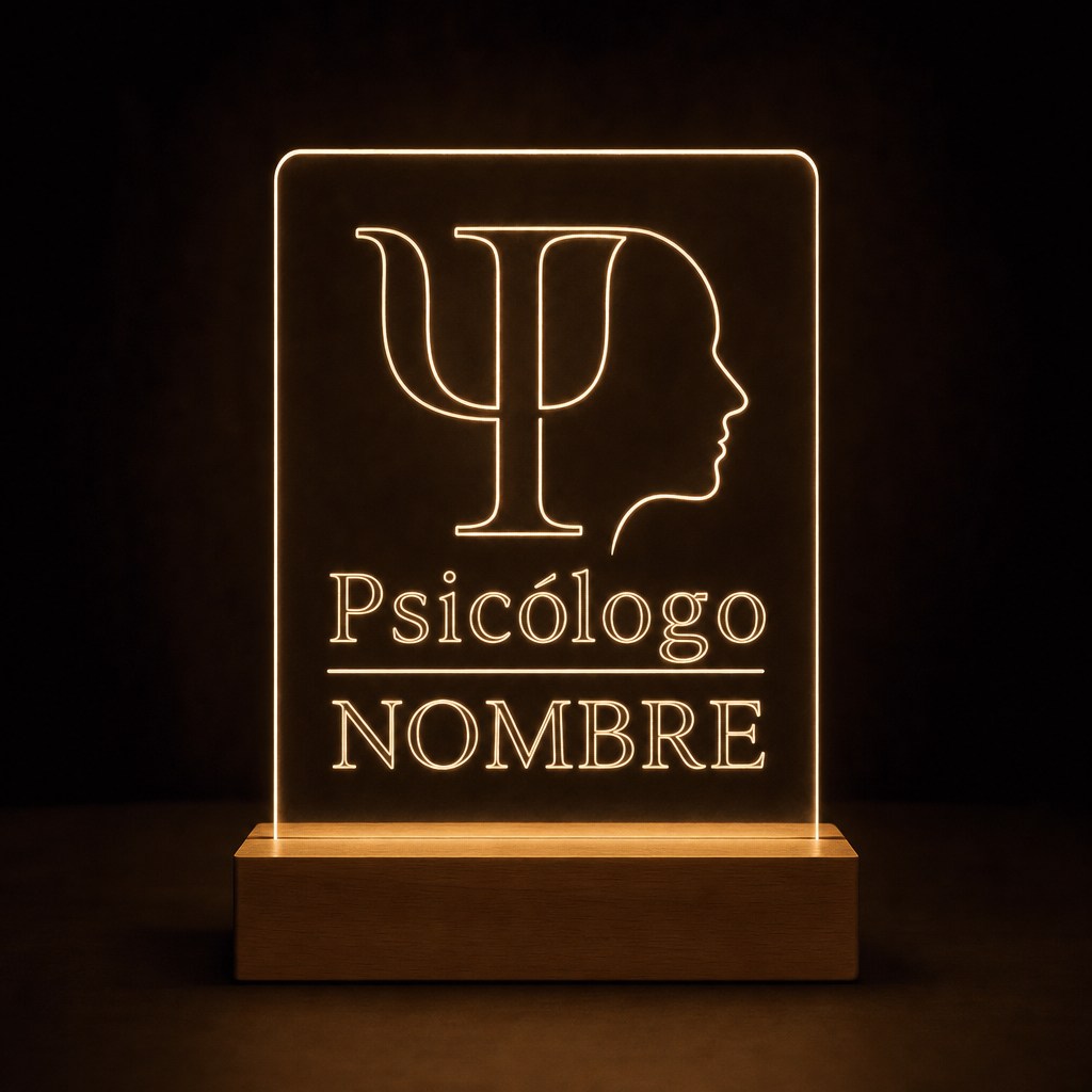 Lámpara para psicólogo personalizada con nombre LED metacrilato