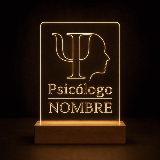 Lámpara para psicólogo personalizada con nombre LED metacrilato