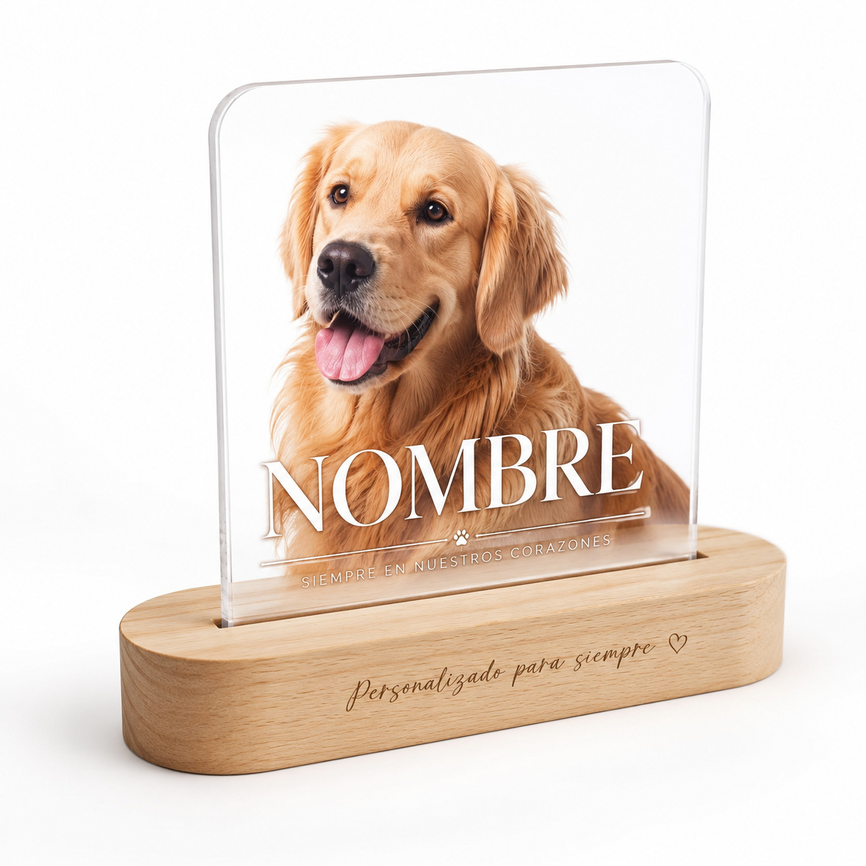 Lámpara personalizada de mascota con foto y nombre acrílico madera