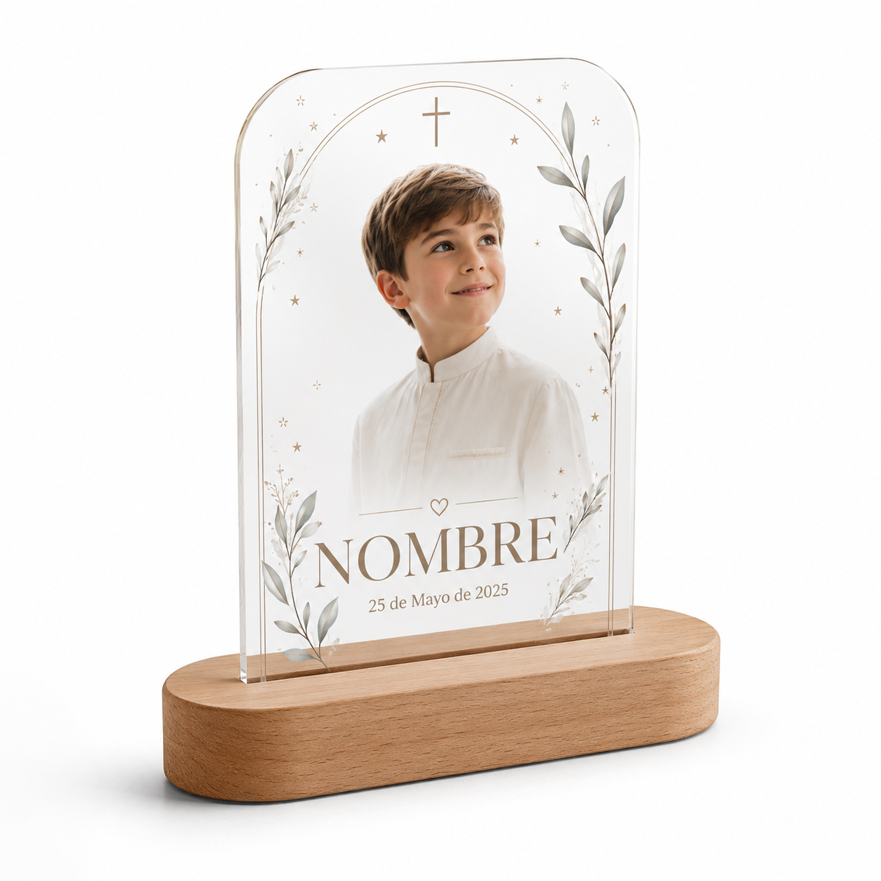 Lámpara personalizada comunión y bautizo con foto y nombre LED