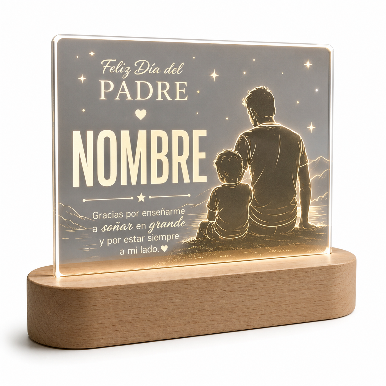 Lámpara personalizada Día del Padre con foto padre e hijo grabado láser