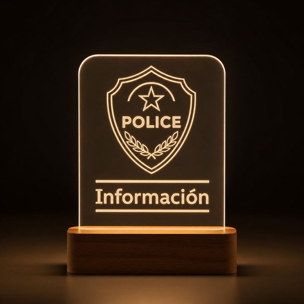 Lámpara Policía Nacional información personalizada LED metacrilato