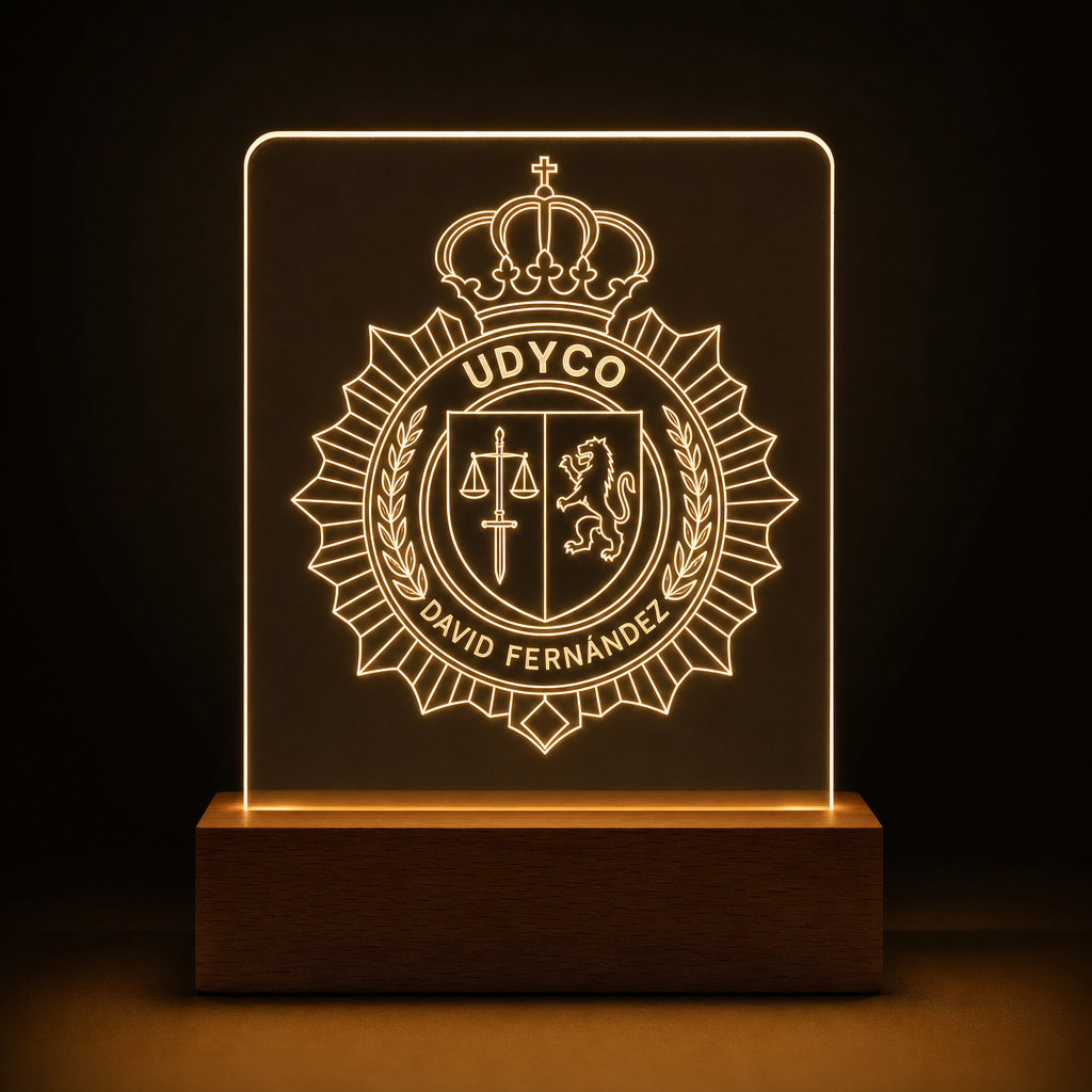 Lámpara Policía Nacional UDYCO personalizada LED metacrilato