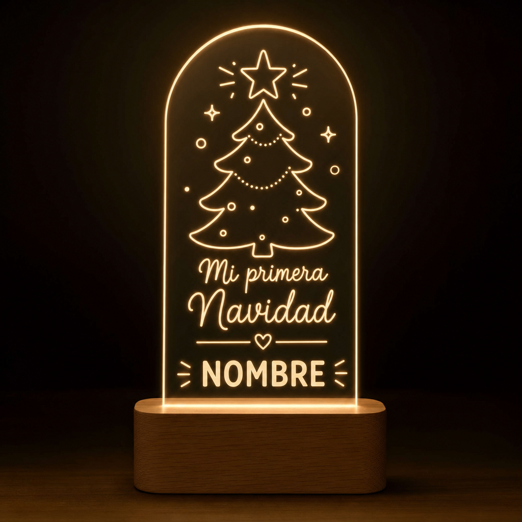 Lámpara primera Navidad del bebé personalizada con nombre LED metacrilato