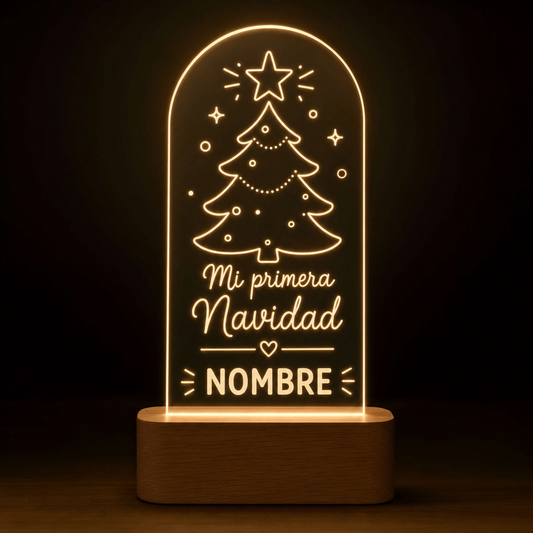 Lámpara primera Navidad del bebé personalizada con nombre LED metacrilato