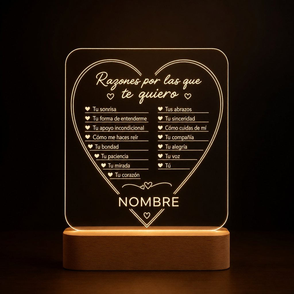 Lámpara razones por las que te quiero personalizada LED metacrilato