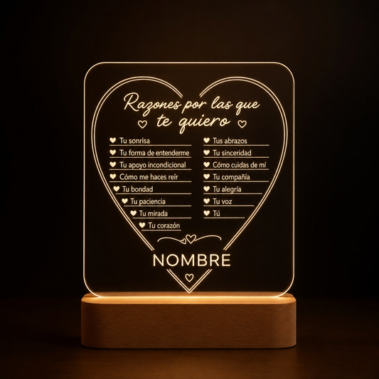 Lámpara razones por las que te quiero personalizada LED metacrilato