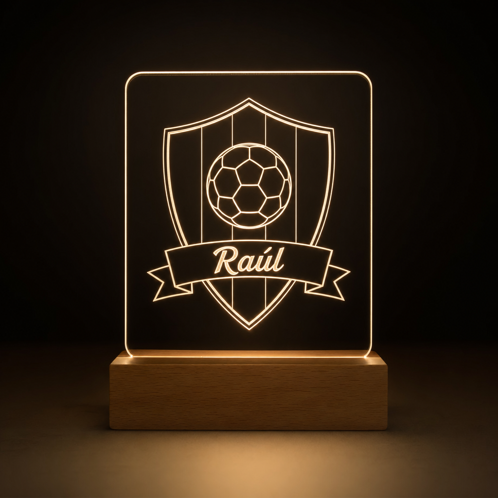 Lámpara Real Madrid personalizada con nombre escudo LED