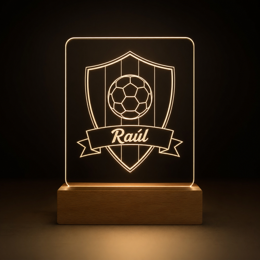 Lámpara Real Madrid personalizada con nombre escudo LED