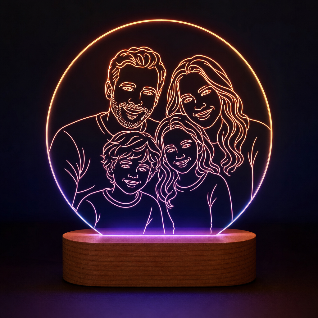 Lámpara redonda personalizada con foto de familia LED metacrilato