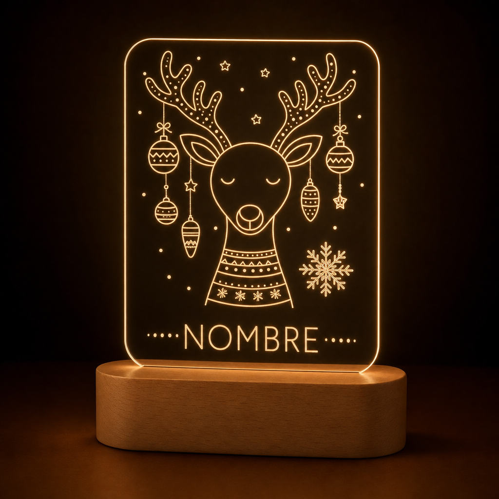 Lámpara reno de Navidad personalizada con nombre LED metacrilato