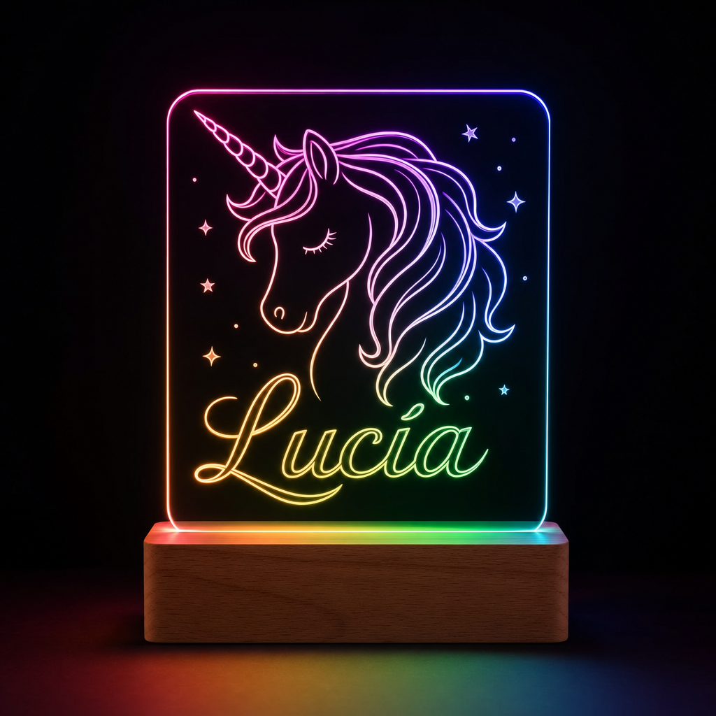 Lámpara unicornio bebé LED metacrilato personalizada
