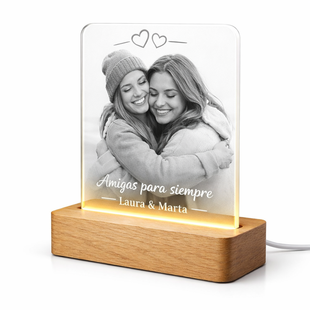 Lámpara Regalo para tu Mejor Amiga | Personalizada LED Metacrilato Madera