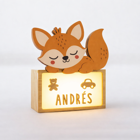 Lámpara Quitamiedos Zorro Personalizable con Nombre para Bebé