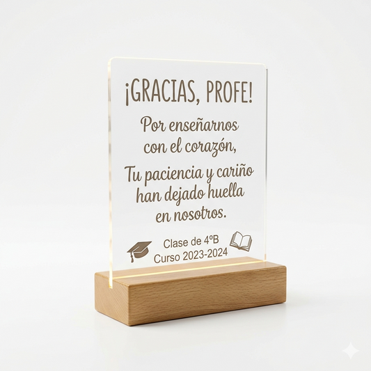Lámpara Regalo para Profesores Personalizada | Metacrilato LED Madera MDF