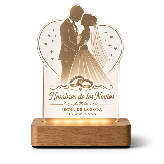 Lámpara de Boda para Novios Personalizada | LED Metacrilato Madera MDF