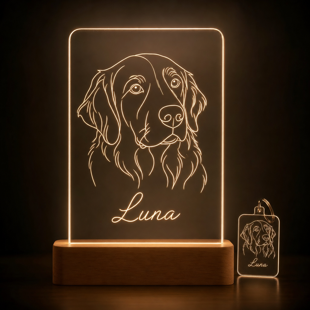 Pack regalo mascota lámpara y llavero personalizados foto y nombre LED