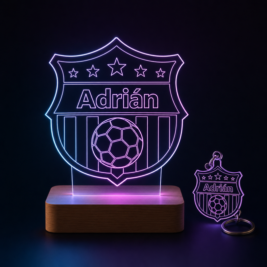Pack regalo futbolero lámpara y llavero personalizados LED