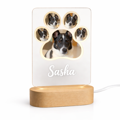 Lámpara con Huella de Mascota y Nombre | Personalizada LED Metacrilato